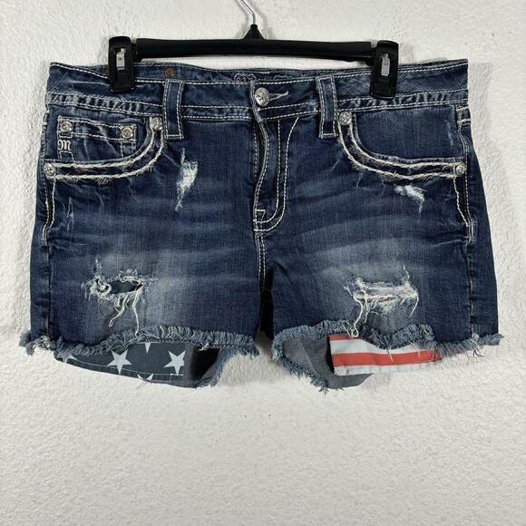 Miss Me Shorts Size 32 Signature Denim Flag Distressed Cotton Blend JE7010H3 - Picture 1 of 11